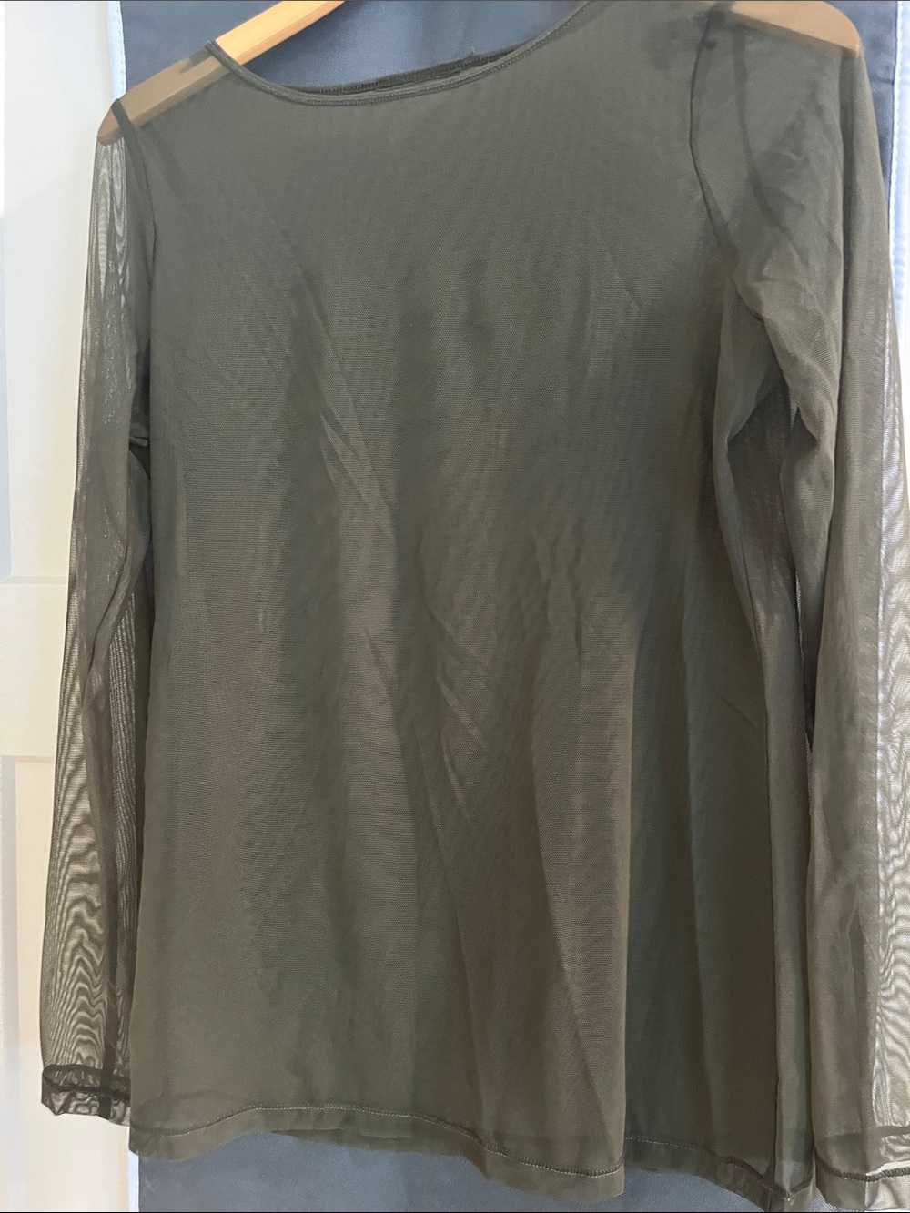 Olive Green Long Sleeve Mesh Men's Shirt